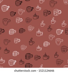 Coffee seamless vector pattern for Cup mug, restaurant or cafe menu design. 