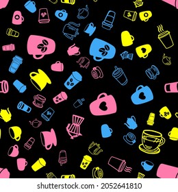 Coffee seamless vector pattern for Cup mug, restaurant or cafe menu design. 
