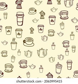 Coffee seamless vector pattern for Cup mug, restaurant or cafe menu design. 
