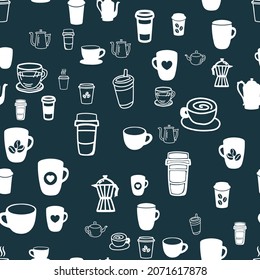 Coffee seamless vector pattern for Cup mug, restaurant or cafe menu design. 
