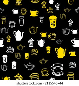 Coffee seamless vector pattern for Cup mug, restaurant or cafe menu design. 
