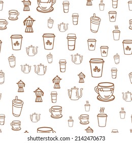 Coffee seamless vector pattern for Cup mug, restaurant or cafe menu design. 
