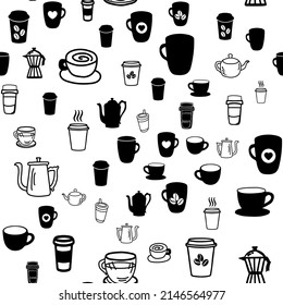 Coffee seamless vector pattern for Cup mug, restaurant or cafe menu design. 
