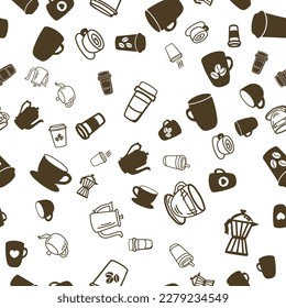 Coffee seamless vector pattern for Cup mug, restaurant or cafe menu design. 
