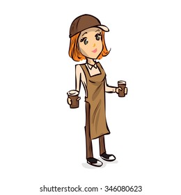 Coffee seller. Hand drawn cartoon vector illustration.