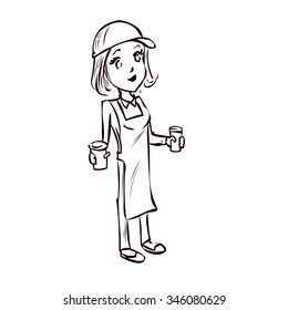 Coffee seller. Hand drawn cartoon vector illustration.