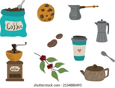 Coffee set, barista graphic vector illustration