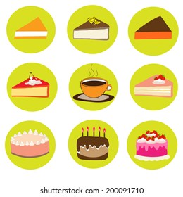 coffee and set of cake. vector 
