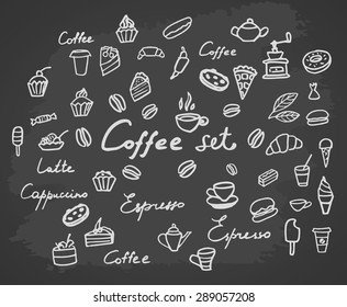 Coffee set. Charcoal hand drawing. Vector illustration