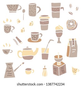 Coffee set. Collection of coffee items isolated on white background. Vector illustration.