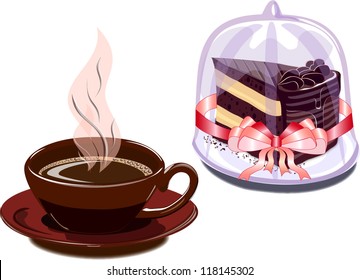 Coffee set - a cup of coffee and cakes.