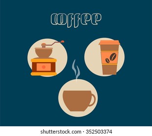 Coffee set with cup, coffee mill and glass