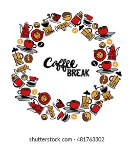 Coffee. Set. Coffee and coffee cup. Round frame - wreath.