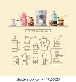 Coffee set of elements. Cafe. Vector illustration.