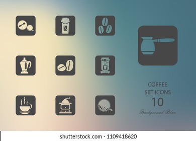 Coffee. Set of flat icons on blurred background. Vector illustration