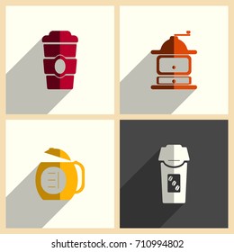 Coffee set of flat icons with shadow. Simple vector illustration