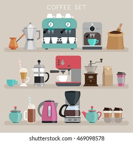 Coffee set - flat style. Vector illustration.