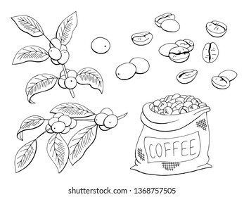 Coffee set graphic black white isolated sketch illustration vector