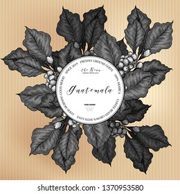 Coffee set. Hand drawn coffee branch. Vector colored engraved icon. Packaging design in retro style. Label template, brand identity, coffee sop, restaurant or cafe menu. Trendy barista branding