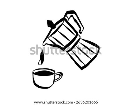Coffee set in hand drawn doodle style. Retro whimsical symbols for cafeteria menu and business breakfast invitation. Trendy and cute art for social media. La dolce vita contour vector illustration