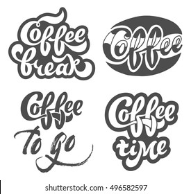 Coffee set hand drawn lettering for restaurant, cafe menu, shop.
