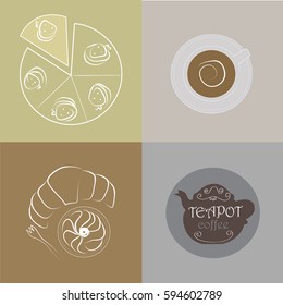 Coffee set with hand drawn sketch (vector)