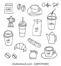 Coffee set, hand drawn style vector illustration on white background