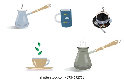 
Coffee Set.
Home utensils for coffee.
Vector isolated.