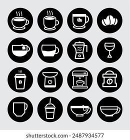 Coffee set icons editable strok. Beans, hot cocktail and coffee maker machine. Espresso cup, cappuccino line icons. Latte vending machine and roasted beans. Linear set. Vector