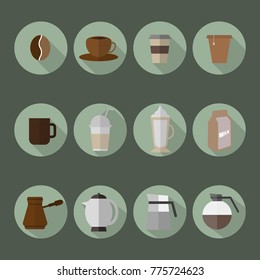 Coffee set icons flat design everything in coffee cafe.