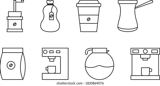 Coffee Set Icons Line Style
