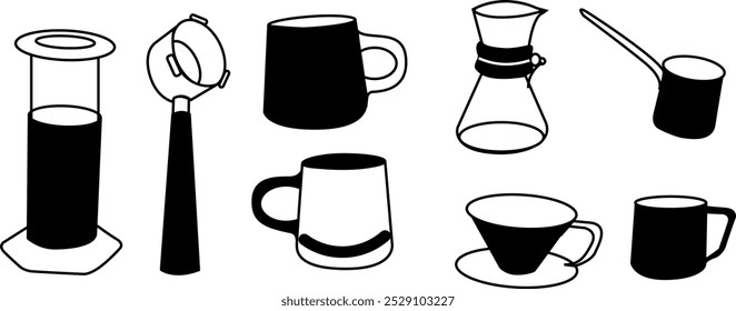 Coffee Set Illustration | Minimalist Doodle Vector for Café and Coffee-Themed Designs