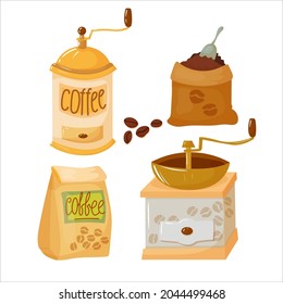 Coffee. A set of items for the preparation of nipitkov in the Coffee House. Decor element. Vector illustration isolated on white background.