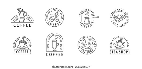 Coffee set of labels. Design elements or restaurant menu, cafe. Vector illustration in graphic linear style