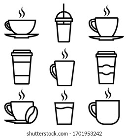 Icono de línea del juego del café, logotipo aislado en fondo blanco. Copa