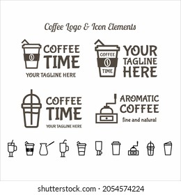 
Coffee Set Logo template line calligraphy ornament. Business sign, Restaurant identity, Cafe, Royalty, Boutique, Heraldic and other vector illustrations