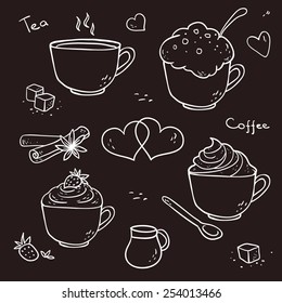 Coffee set on a dark background