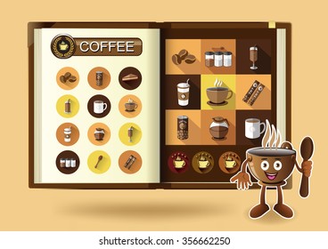Coffee set on notebook page vector illustration