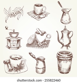 Coffee set. Pen sketch converted to vectors.