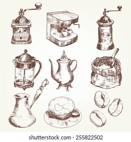 Coffee set. Pen sketch converted to vectors.