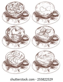 Coffee set. Pen sketch converted to vectors.