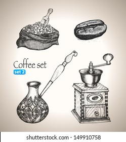 Coffee set. Sketch elements. Hand-drawn vector illustration. Set 2