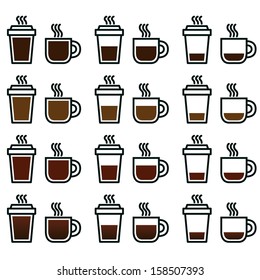 Coffee set types menu in vector icons
