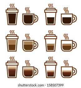 Coffee set types menu in vector icons