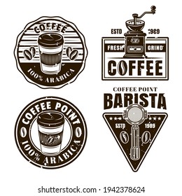 Coffee set of vector black and white emblems, badges, labels or logos in vintage style