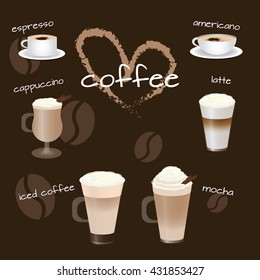 coffee set vector cup heart / coffee set vector