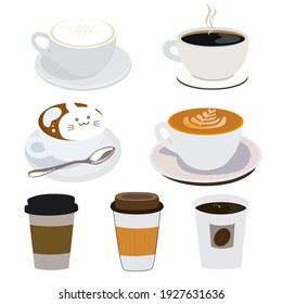 Coffee set vector design flat design a cup of coffee .cappuccino,espresso,latte coffee,mocha,cup of coffee. Icon set.coffee good for drink when working.