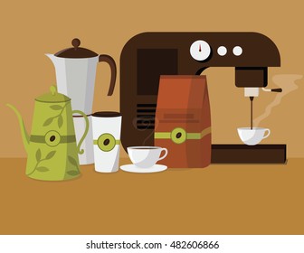 coffee set vector flat illustration