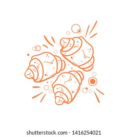 Coffee set vector handdrawn illustration. Doodle style. Coffee mug, coffee beans, croissants and leaves. The morning sun slipart