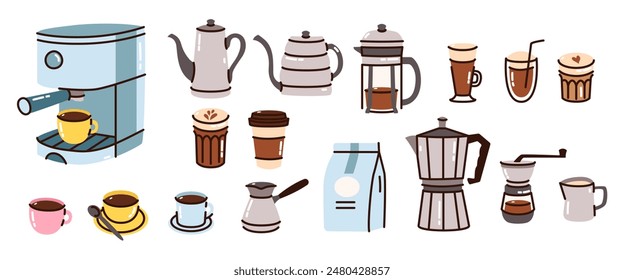 Set de café, Ilustración vectorial aislada sobre fondo blanco